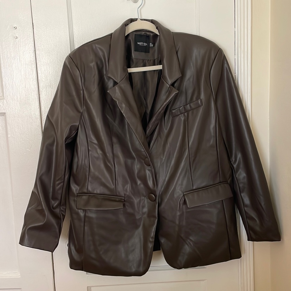 Petite Faux Leather Oversized Blazer